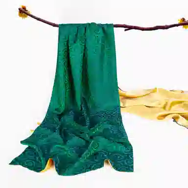 一米画纱 中式国风高级复古盘扣双面提花双层真丝长巾奢华两用 桑蚕丝 丝巾 女款