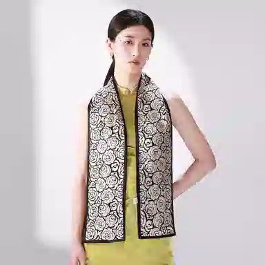 一米画纱 时尚百搭真丝双层喷绘飘带优雅气质长条领巾轻盈装饰 桑蚕丝 丝巾 女款