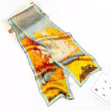 一米画纱 时尚百搭真丝双层喷绘飘带优雅气质长条领巾轻盈装饰 桑蚕丝 丝巾 女款