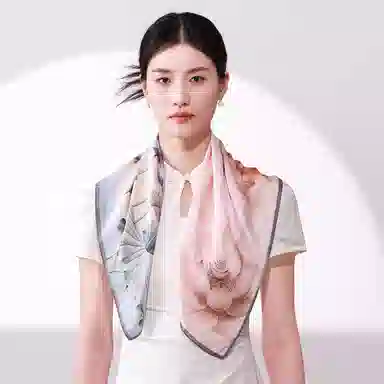 一米画纱 丝绸质感花卉图案国风印花真丝方巾踏青郊游装饰领巾拍照搭配 桑蚕丝 丝巾 女款