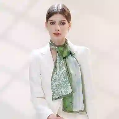 一米画纱 时尚百搭真丝双层喷绘飘带优雅气质长条领巾轻盈装饰 桑蚕丝 丝巾 女款