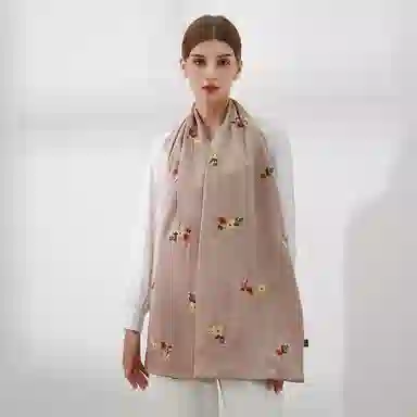 一米画纱 中式苏绣古典国风高级时尚刺绣真丝长巾优雅丝绸新娘披肩 桑蚕丝 丝巾 女款