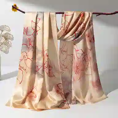 一米画纱 古典国风精致优雅迷梦迷情双层真丝高档气质长款披肩 桑蚕丝 丝巾 女款