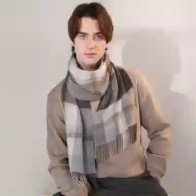 一米画纱 柔软亲肤长款加厚保暖时尚休闲气质格纹流苏潮流舒适 绵羊毛 绒线围巾 男女同款情侣款