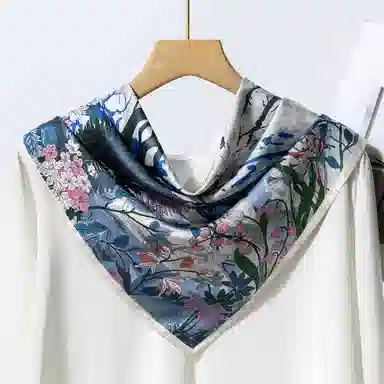 一米画纱 双面双色斜纹绸精致工艺喷绘真丝方巾优雅气质西装领巾 桑蚕丝 丝巾 女款