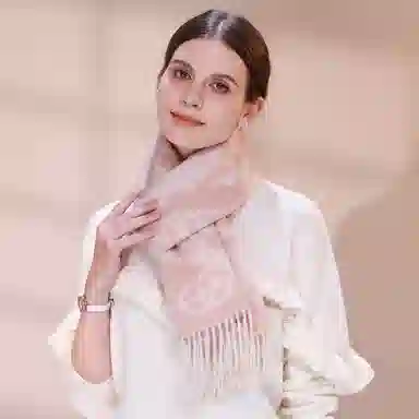 一米画纱 优雅保暖高级气质提花粗纺工艺加厚保暖高端轻奢优雅流苏 山羊绒 绒线围巾 女款