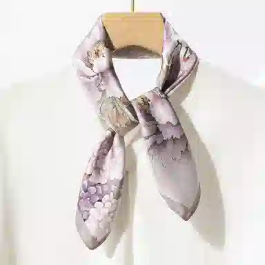 一米画纱 优雅中式花朵图案精致真丝材质高品质斜纹绸印花方巾如画系列 桑蚕丝 丝巾 女款