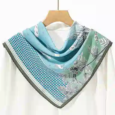 一米画纱 精致典雅月牙边双乔缎喷绘真丝职业领巾百搭气质 桑蚕丝 丝巾 女款