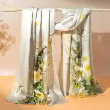 一米画纱 古典国风精致优雅迷梦迷情双层真丝高档气质长款披肩 桑蚕丝 丝巾 女款