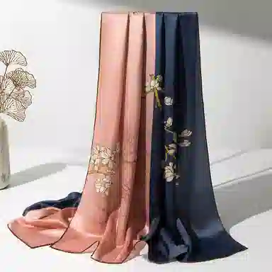 一米画纱 轻奢古典清新国风优雅印花奢靡系列气质旗袍 桑蚕丝 丝巾 女款