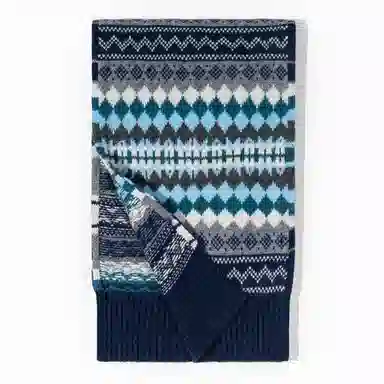 一米画纱 色彩斑斓针织工艺北欧风高级气质撞色条纹提花时尚外搭保暖护颈 绵羊毛 绒线围巾 男女同款情侣款