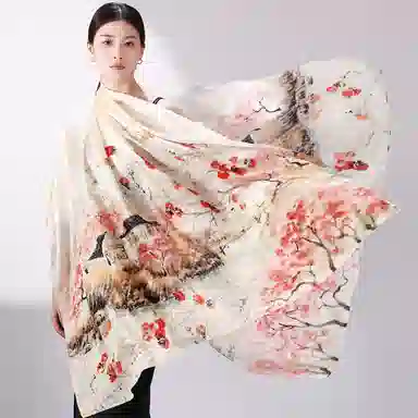 一米画纱 国风古典花卉真丝高级感提花浪漫色彩长巾外出轻盈飘逸披肩 桑蚕丝 丝巾 女款