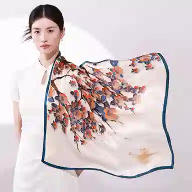 一米画纱 古典花卉雅韵国风真丝方巾旅游装饰素绸缎领巾搭配西装时尚出游 桑蚕丝 丝巾 女款