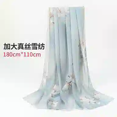 一米画纱 国风花卉轻盈透气旅游拍照外搭真丝雪纺喷绘长巾出行遮阳纱巾 丝巾 桑蚕丝 女款