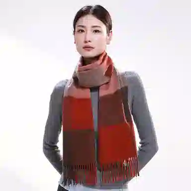 一米画纱 柔软触感经典格纹加厚保暖舒适格子条纹撞色流苏 山羊绒 绒线围巾 男女同款情侣款