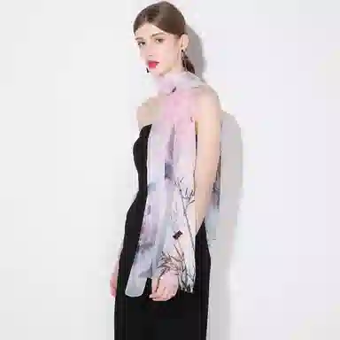 一米画纱 田园花卉轻盈飘逸中式浪漫雪纺真丝沙巾丝滑细腻披肩 桑蚕丝 丝巾 女款