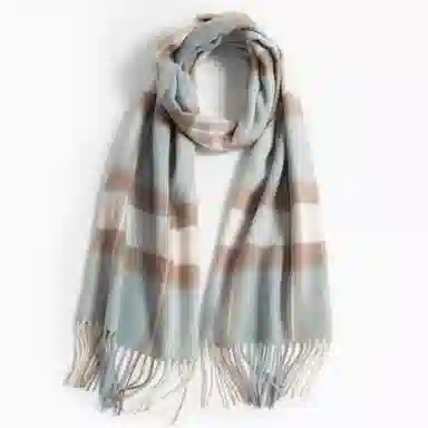 一米画纱 柔软触感经典格纹加厚保暖舒适格子条纹撞色流苏 山羊绒 绒线围巾 男女同款情侣款