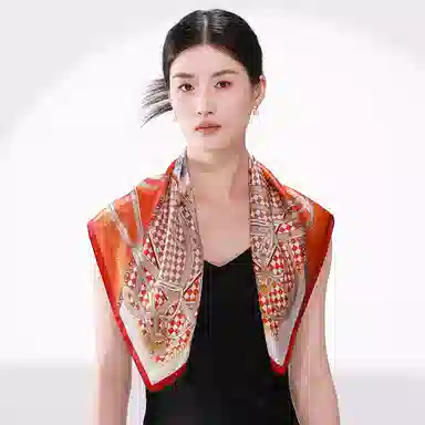 一米画纱 古典花卉雅韵国风真丝方巾旅游装饰素绸缎领巾搭配西装时尚出游 桑蚕丝 丝巾 女款