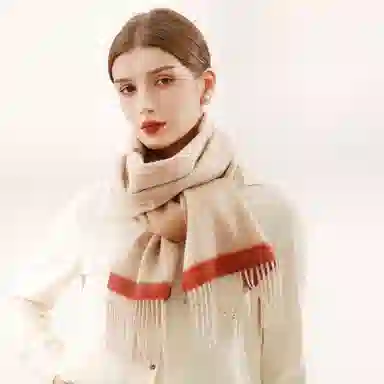 一米画纱 优雅保暖高级气质提花粗纺工艺加厚保暖高端轻奢优雅流苏 山羊绒 绒线围巾 女款