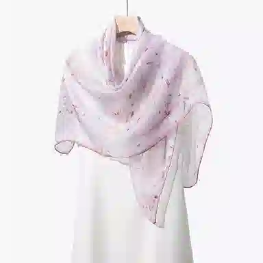 一米画纱 清新飘逸气质外搭披肩大方巾优雅亲肤外出真丝雪纺喷绘防晒 桑蚕丝 丝巾 女款