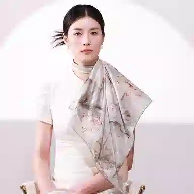 一米画纱 中式古典花园系列复古花萝方巾外搭出游气质国风双面双色 桑蚕丝 丝巾 女款