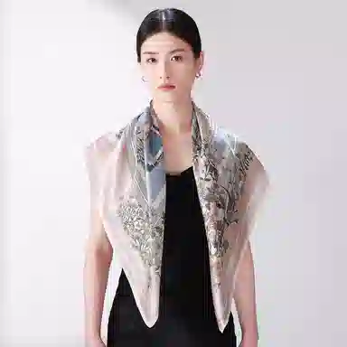 一米画纱 婉约江南中式真丝大方巾时尚印花舒适独特图案优雅百搭 桑蚕丝 丝巾 女款