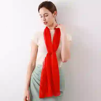 一米画纱 轻薄透气真丝雪纺窄长条长巾清新纯色简约百搭防晒拍照纱巾 桑蚕丝 丝巾 女款