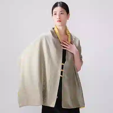 一米画纱 中式国风高级复古盘扣双面提花双层真丝长巾奢华两用 桑蚕丝 丝巾 女款