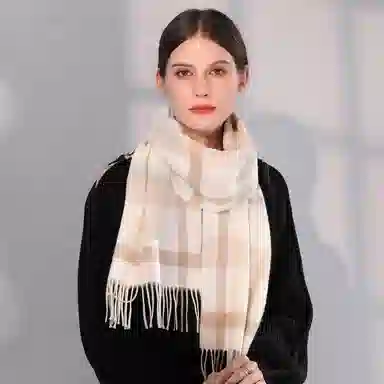 一米画纱 柔软亲肤长款加厚保暖时尚休闲气质格纹流苏潮流舒适 绵羊毛 绒线围巾 男女同款情侣款
