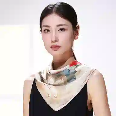 一米画纱 优雅中式花朵图案精致真丝材质高品质斜纹绸印花方巾如画系列 桑蚕丝 丝巾 女款