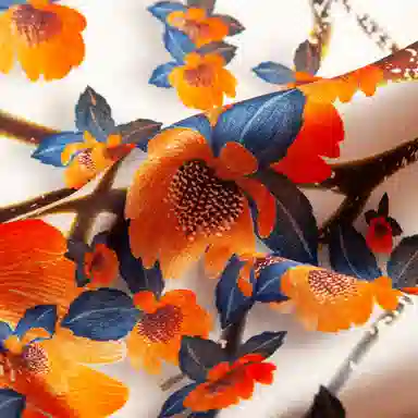 一米画纱 古典花卉雅韵国风真丝方巾旅游装饰素绸缎领巾搭配西装时尚出游 桑蚕丝 丝巾 女款