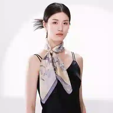 一米画纱 丝绸质感花卉图案国风印花真丝方巾踏青郊游装饰领巾拍照搭配 桑蚕丝 丝巾 女款