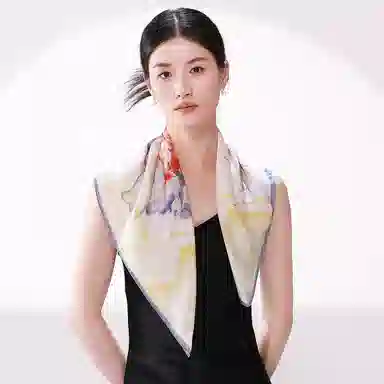 一米画纱 丝绸质感花卉图案国风印花真丝方巾踏青郊游装饰领巾拍照搭配 桑蚕丝 丝巾 女款