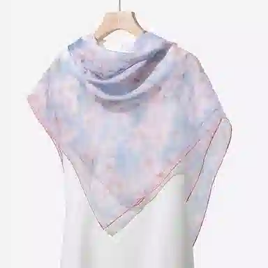 一米画纱 清新飘逸气质外搭披肩大方巾优雅亲肤外出真丝雪纺喷绘防晒 桑蚕丝 丝巾 女款