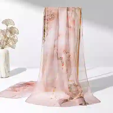 一米画纱 清新飘逸国风真丝雪纺喷绘沙巾气质仙仙花卉印花旅游拍照 桑蚕丝 丝巾 女款