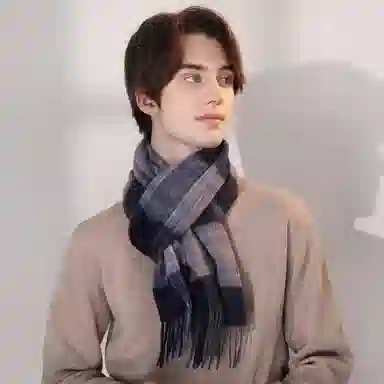 一米画纱 柔软亲肤长款加厚保暖时尚休闲气质格纹流苏潮流舒适 绵羊毛 绒线围巾 男女同款情侣款