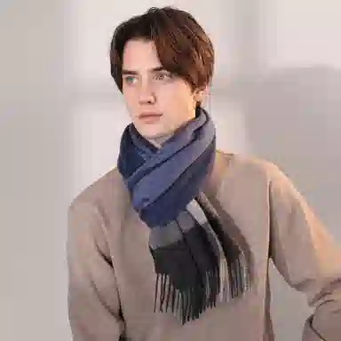 一米画纱 柔软亲肤长款加厚保暖时尚休闲气质格纹流苏潮流舒适 绵羊毛 绒线围巾 男女同款情侣款