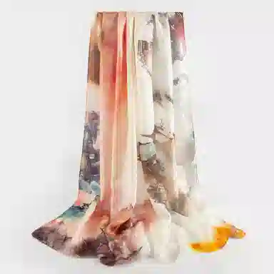 一米画纱 国风古典花卉真丝高级感提花浪漫色彩长巾外出轻盈飘逸披肩 桑蚕丝 丝巾 女款