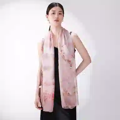 一米画纱 清新飘逸国风真丝雪纺喷绘沙巾气质仙仙花卉印花旅游拍照 桑蚕丝 丝巾 女款