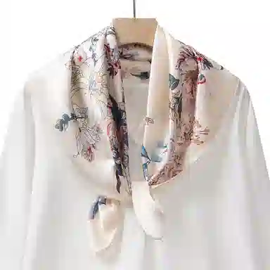 一米画纱 古典花卉雅韵国风真丝方巾旅游装饰素绸缎领巾搭配西装时尚出游 桑蚕丝 丝巾 女款