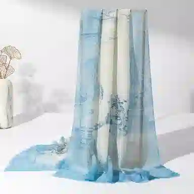 一米画纱 轻盈柔美细腻亲肤保暖空调披肩高档斜纹喷绘印花自然时尚旅游拍照 山羊绒 绒线围巾 女款