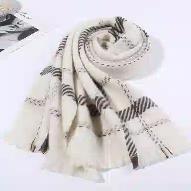 一米画纱 温暖柔软优雅舒适日式暖糯厚实色织格细腻亲肤保暖披肩青春洋气时尚 绵羊毛 绒线围巾 女款