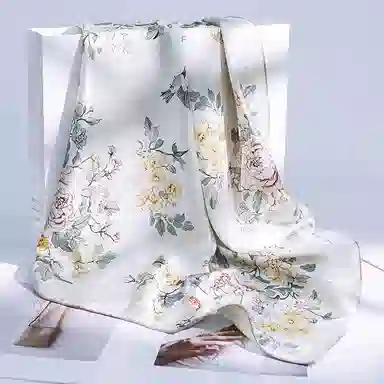 一米画纱 中式古典花园系列复古花萝方巾外搭出游气质国风双面双色 桑蚕丝 丝巾 女款