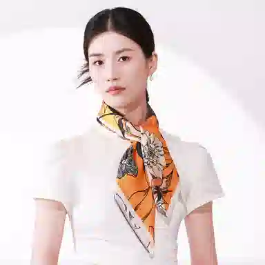 一米画纱 丝绸质感花卉图案国风印花真丝方巾踏青郊游装饰领巾拍照搭配 桑蚕丝 丝巾 女款