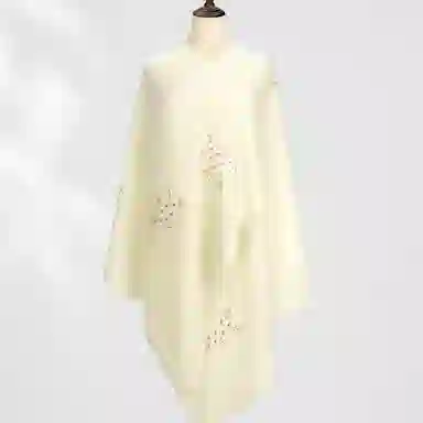 一米画纱 中式古典国风花卉贴花结婚喜宴亲肤防风保暖披风优雅精致外搭 绵羊毛 披肩 女款