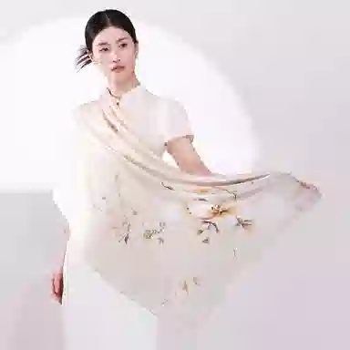 一米画纱 新潮国风优雅大方花卉图案柔软丝绸高档舒适真丝长巾东方丝语系列 桑蚕丝 丝巾 女款