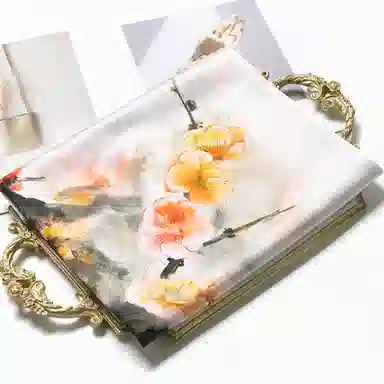 一米画纱 丝绸质感花卉图案国风印花真丝方巾踏青郊游装饰领巾拍照搭配 桑蚕丝 丝巾 女款