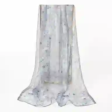 一米画纱 清新飘逸国风真丝雪纺喷绘沙巾气质仙仙花卉印花旅游拍照 桑蚕丝 丝巾 女款