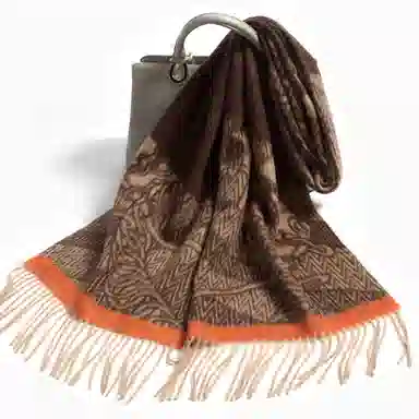 一米画纱 优雅保暖高级气质提花粗纺工艺加厚保暖高端轻奢优雅流苏 山羊绒 绒线围巾 女款