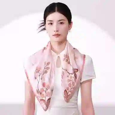 一米画纱 古典花卉雅韵国风真丝方巾旅游装饰素绸缎领巾搭配西装时尚出游 桑蚕丝 丝巾 女款